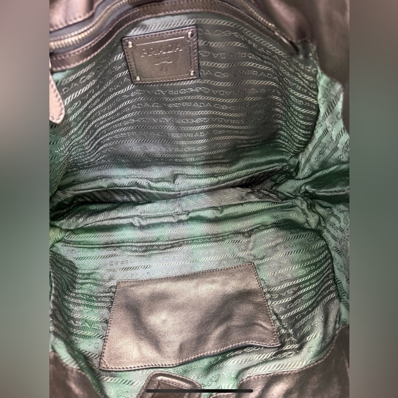 Prada Gray Leather and Green Nylon Tote Bag - Picture 2 of 6